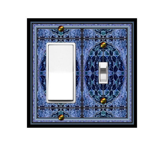 0546X Art Nouveau Mucha Dark Cobalt Teal Flowers Leaves ~ Mrs Butler Unique Switchplate Cover ~Use Drop Downs ~ 0254X Variation & More Mucha