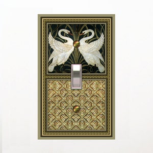 0229A Image of Art Deco Swans & Floral Faux Tile ~ Mrs Butler Unique Switchplate Cover ~ Use Drop Down Boxes ~ 0229B Coordinating Background