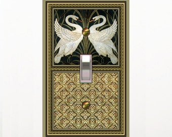 0229A Image of Art Deco Swans & Floral Faux Tile ~ Mrs Butler Unique Switchplate Cover ~ Use Drop Down Boxes ~ 0229B Coordinating Background