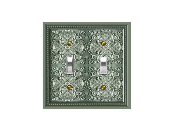 0723D Flat Image of Faux Metal Tin Tile Look Green Tint ~ Mrs Butler Unique Switchplate Cover ~ Use Drop Down Boxes ~ See 0723A-C Variations