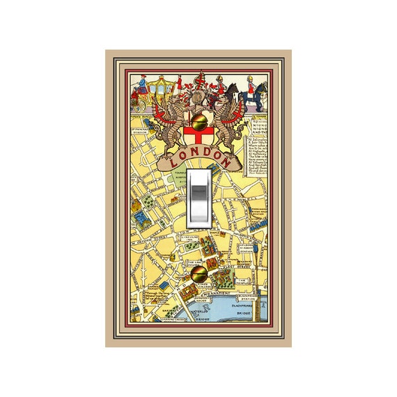 1113X Image of Vintage Map of London British Retro Design ~ Mrs Butler Unique Switchplate Cover ~ Use Drop Down Boxes Below ~ See Other Maps