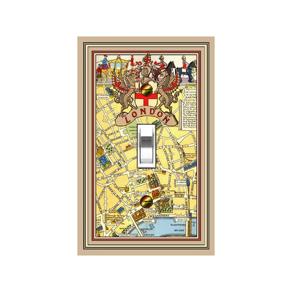 1113X Image of Vintage Map of London British Retro Design ~ Mrs Butler Unique Switchplate Cover ~ Use Drop Down Boxes Below ~ See Other Maps