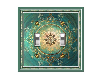 0328X Asian Mandala Aqua Teal & Gold Tan ~ Mrs Butler Unique Switchplate Cover ~ Use Drop Down Boxes Below ~ See Other Mandalas