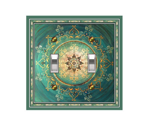 0328X Asian Mandala Aqua Teal & Gold Tan ~ Mrs Butler Unique Switchplate Cover ~ Use Drop Down Boxes Below ~ See Other Mandalas