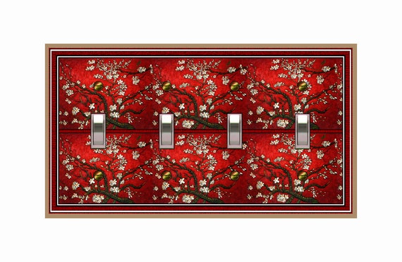 0649X Van Gogh Branches of Almond Tree in Blossom, Interpretation in Red ~ Mrs Butler Unique Switchplate Cover ~ Use Drop Down Boxes Below