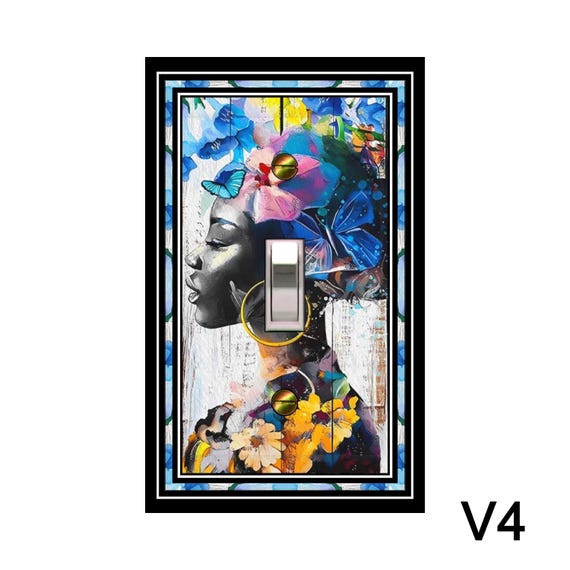 0682X African Woman in Turban w/ Hoop Earring, Flowers & Butterflies ~ Mrs Butler Unique Switchplate Cover ~ Use Drop Down Boxes Below
