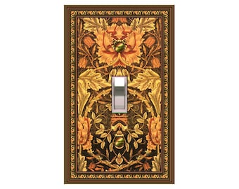 0782B Art Nouveau Mucha Tangerine & Brown Floral ~ Mrs Butler Unique Switchplate Cover ~ Use Drop Down Box Below ~ See 0782A on This Bkgd