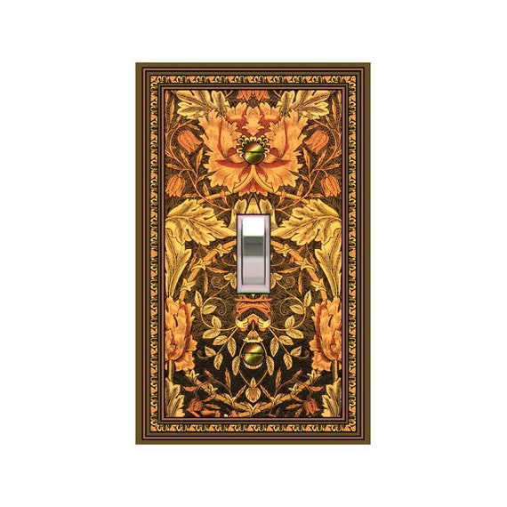 0782B Flat Image Art Nouveau Mucha Tangerine & Brown Floral ~ Mrs Butler Unique Switchplate Cover ~ Use Drop Downs ~ See 0782A on This Bkgd