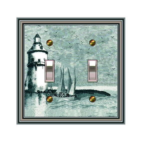 0444X Vintage Look Lighthouse w/ Men Sail Boats & Birds ~ Mrs Butler Unique Switchplate Cover ~ Use Drop Down Boxes ~ See More Lighthouses
