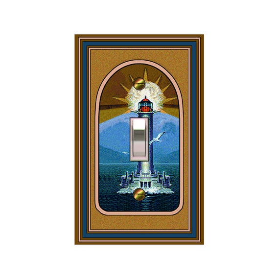 0446X Colorful Image of Lighthouse Seascape w/ Sun & Birds ~ Mrs Butler Unique Switchplate Cover ~ Use Drop Down Boxes ~ See More Lighthouse