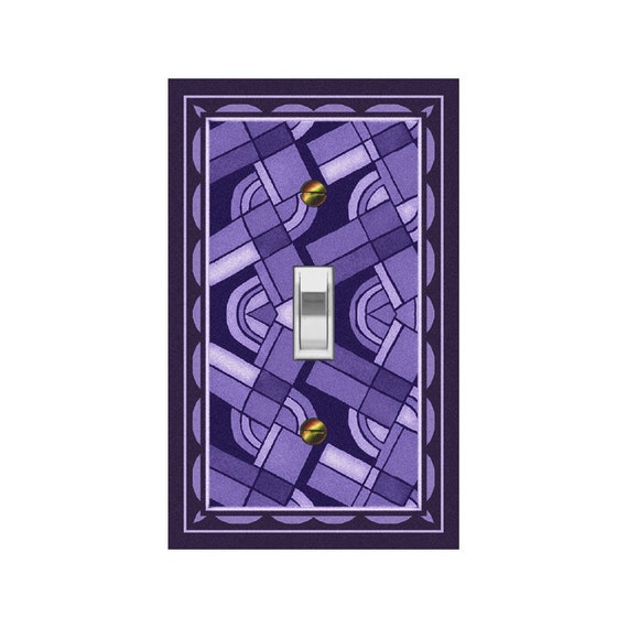 1427B Image of Retro Purple Geometric Faux Stained Glass Design ~ Mrs Butler Unique Switchplates ~ Use Drop Downs ~ See 1427A on this Bkgd
