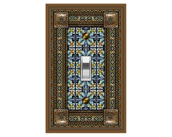 1557A Flat Image Colorful Floral Mexican Tile w/ Faux Bronze-look Frame ~ Mrs Butler Unique Switchplate Cover - Use Drop Down Box ~See 1557B