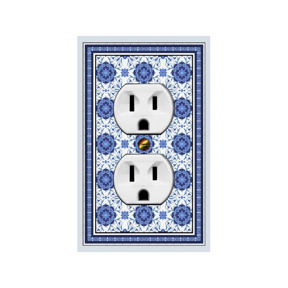 1148X Flat Image of Faux Delft Tile Inspired Floral Mosaic ~ Mrs Butler Unique Switchplate Cover ~ Use Drop Down Box ~ See More Delft / Tile