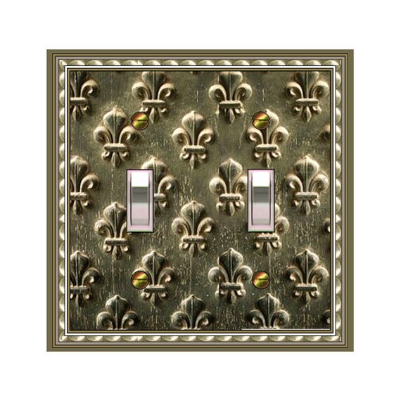 1132X FLAT Image Fleur de Lis FAUX Texture Bronze Copper Golden ~ Mrs Butler Unique Switchplate Cover ~ Use Drop Down Box ~ 1132B in Pewter