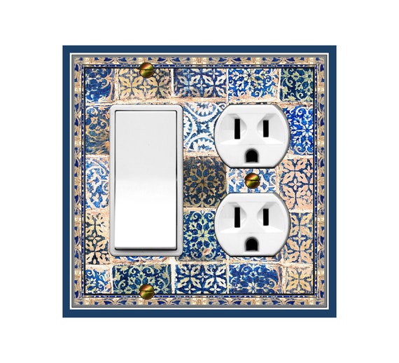 1136X Flat Image of Hand Painted Floral Spanish Tiles (Faux) Blue & Tan ~ Mrs Butler Unique Switchplate Cover ~ Use Drop Down Box