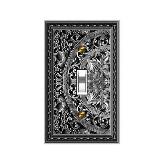 0177B FLAT Image Floral Asian Balinese Faux Carving Gray Scale ~ Mrs Butler Unique Switchplate Cover ~Use Drop Downs~ See 0177C-X Variations