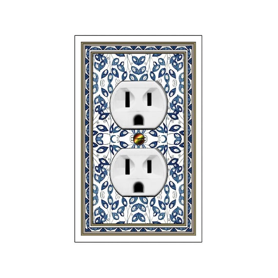 1147X Flat Image of Blue Vines on White Faux Delft Tile ~ Mrs Butler Unique Switchplate Cover ~ Use Drop Down Box ~More Delft & Tile Designs