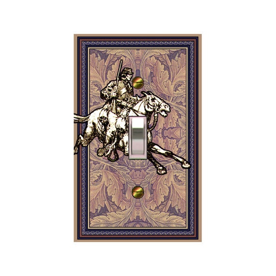0725A Civil War Soldier on Galloping Horse ~ Mrs Butler Unique Switchplate Cover ~ Use Drop Down Box ~ See 0725B for This Background Design