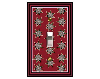 0116X - Black / Red Stars light switch plate cover - mrs butler switchplates - choose sizes / prices from drop down box