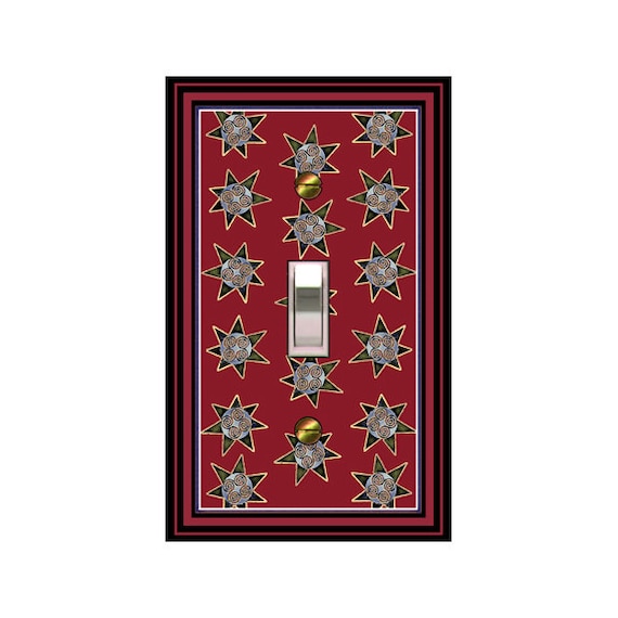 0116X - Black / Red Stars light switch plate cover - mrs butler switchplates - choose sizes / prices from drop down box