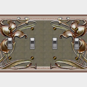 0151X Art Nouveau FLAT Image of Big Iris Vintage Book Cover Design NOT 3D ~ Mrs Butler Unique Switchplate Cover ~ Use Drop Down Boxes Below