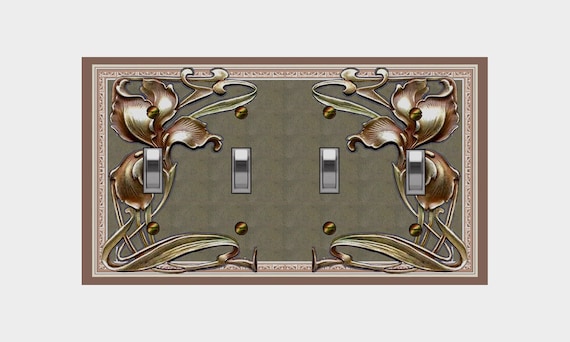 0151X Art Nouveau FLAT Image of Big Iris Vintage Book Cover Design NOT 3D ~ Mrs Butler Unique Switchplate Cover ~ Use Drop Down Boxes Below