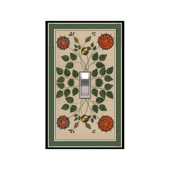 1735X Image of Hand Painted Folk Art Flowers and Leaves ~ Mrs Butler Unique Switchplate Cover ~ Use Drop Down Boxes Below