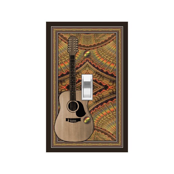 1608A Flat Image Guitar on Unique Psychedelic Design ~ Mrs Butler Unique Switchplate ~ Use Drop Down Boxes ~ See 1608B Bkgd & Other Guitars