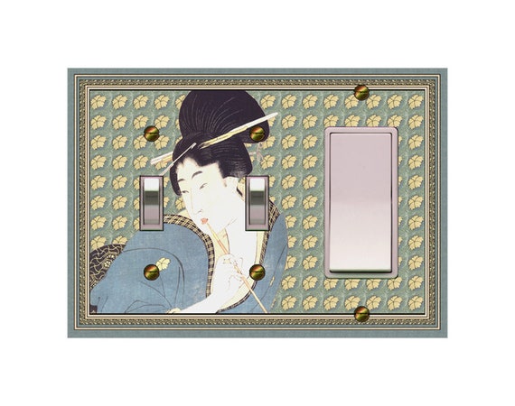 1495A Asian Woman w/ Pipe Flowers Floral Background ~ Mrs Butler Unique Switchplate Cover ~ Use Drop Down Box Below ~ See 1495B Bkgd