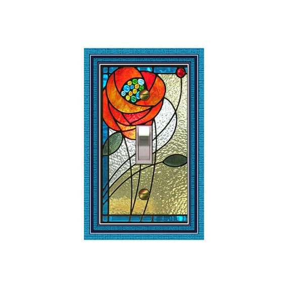1194X FLAT Image of Faux Stained Glass Vibrant Colorful Flower Design ~ Mrs Butler Unique Switchplate Cover ~ Use Drop Down Boxes Below