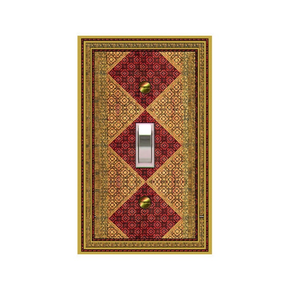 0760B Flat Image of Faux Persian Rug/Red Diamond Pattern Design ~ Mrs Butler Unique Switchplate ~ See 0760A on this Background