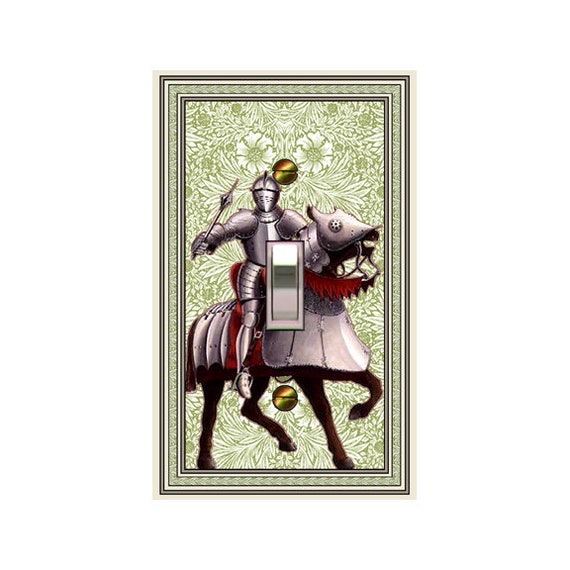 0794A Medieval Knight on Horseback on Art Nouveau Morris Floral ~ Mrs Butler Unique Switchplate Cover ~ Use Drop Down Boxes ~ See 0794B Bkgd