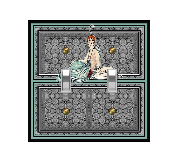 0140A Art Deco Erte Woman on Cushion Gray Scale Persian Rug Bkd ~ Mrs Butler Unique Switchplate Cover ~ Use Drop Downs~ See 0140B Rug Design
