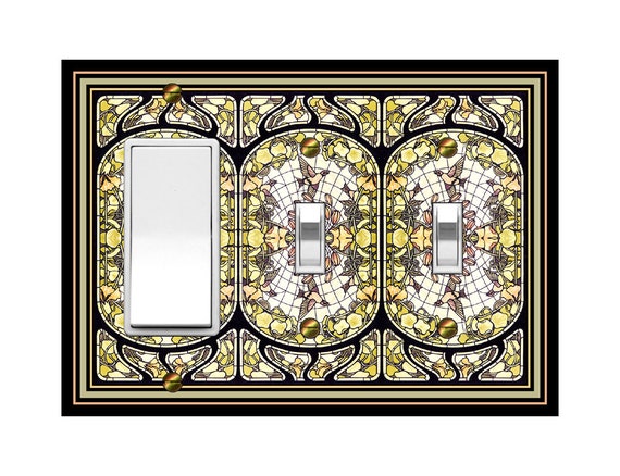 1561X Flat Image of Faux Stained Glass Birds Iris Flowers Leaves & Vines ~ Mrs Butler Unique Switchplate Cover ~ Use Drop Down Boxes Below