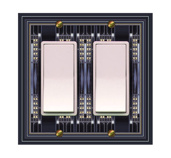 0470X Image Mod Design Mostly Black & Blue Faux Stained Glass ~ Mrs Butler Unique Switchplate Cover ~ Use Drop Downs ~ See 0470N Variation
