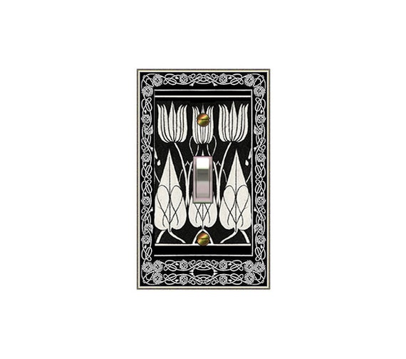 0385X Art Deco Beardsley Black & White Tulips w/ Ornate Floral Vines Border ~ Mrs Butler Unique Switchplate Cover ~ Use Drop Down Box Below