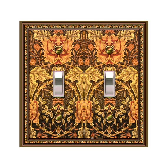 0782B Flat Image Art Nouveau Mucha Tangerine & Brown Floral ~ Mrs Butler Unique Switchplate Cover ~ Use Drop Downs ~ See 0782A on This Bkgd