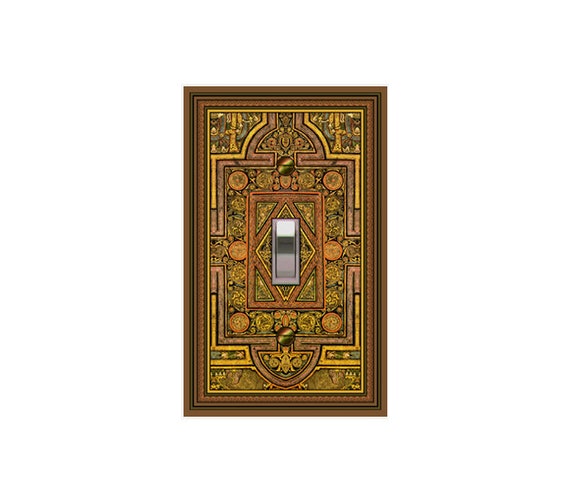 0309B Intricate Medieval Design Brown Yellow Orange ~ Mrs Butler Unique Switchplate Cover ~ Use Drop Down Box Below ~ See 0309A Angel