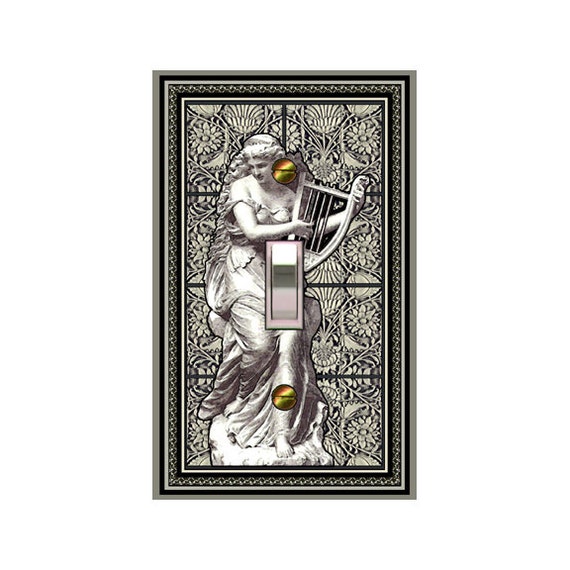 0322A Angel Playing Lyre mrs butler switch plate covers - Styles/Prices on Drop Down Menu - Coordinating Background 0322B