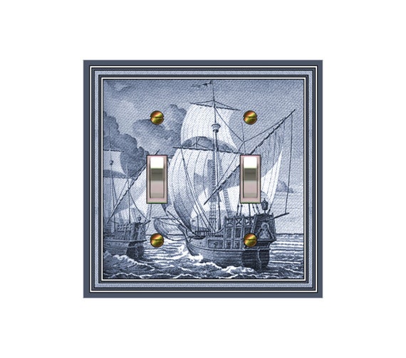 0456C Money Clipper Ship on Ocean Design in Blue ~ Mrs Butler Unique Switchplate Cover ~ Use Drop Down Boxes Below~ 0456A & B Other Versions