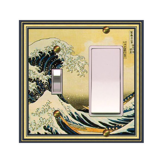 1151X Hokusai, The Great Wave off Kanagawa w/ Boats, Mountain & Ocean ~ Mrs Butler Unique Switchplates ~ Use Drop Down Boxes Below