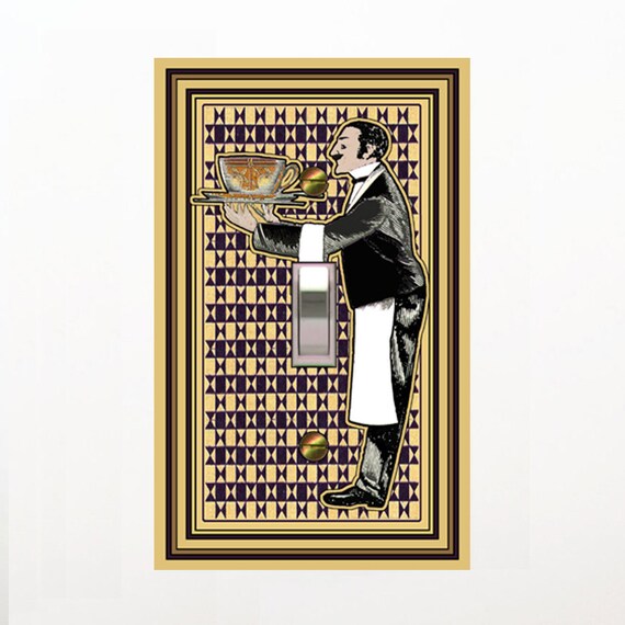 0618A French Waiter/Butler Serving Tourine ~ Mrs Butler Unique Switchplates ~ Use Drop Downs Below ~ See 0618B Bkgd & other Butler Design