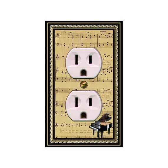 1669X Black Grand Piano Sepia Sheet Music Background ~ Mrs Butler Unique Switchplates ~ Use Drop Down Boxes Below ~ See Other Piano Designs