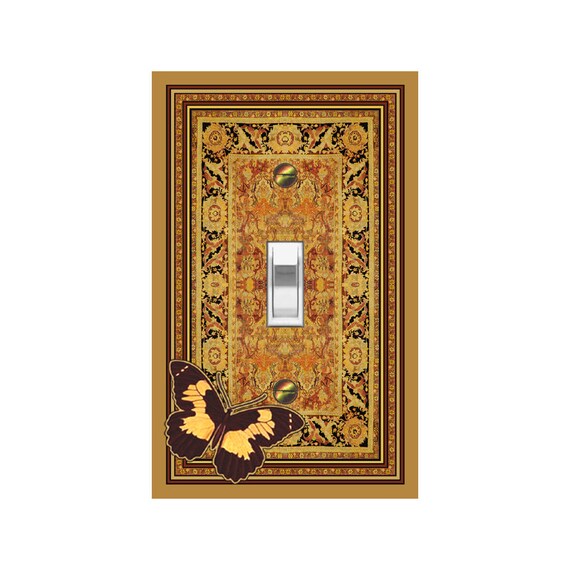 0243A Flat Image of Butterfly on Faux Persian Rug Floral Design ~ Mrs Butler Unique Switchplate Cover ~ Use Drop Down Boxes Below ~See 0243B