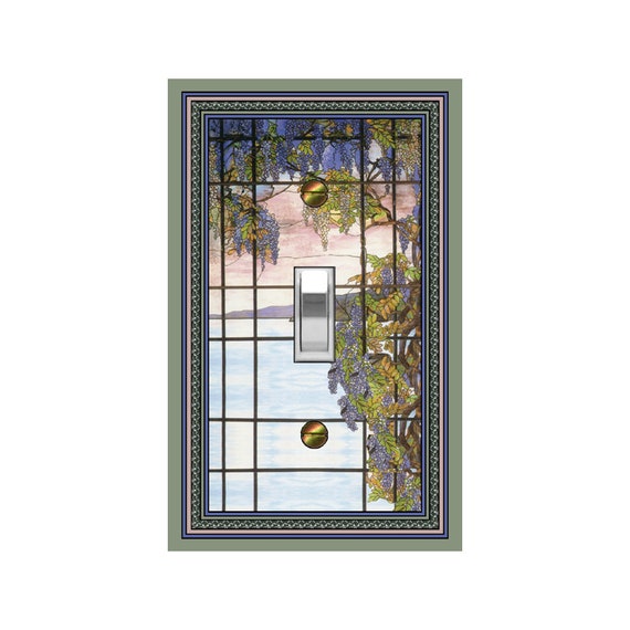 0482X Flat Image of Oyster Bay Faux Stained Glass Flowers Nature Design ~ Mrs Butler Unique Switchplate Cover ~ Use Drop Down Boxes Below