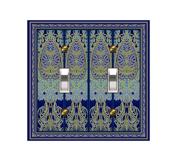 0545X Art Nouveau Mucha Ornate Flowers Leaves Vines Olive Cobalt ~ Mrs Butler Unique Switchplate Cover ~ Use Drop Down Box ~ See Many Mucha