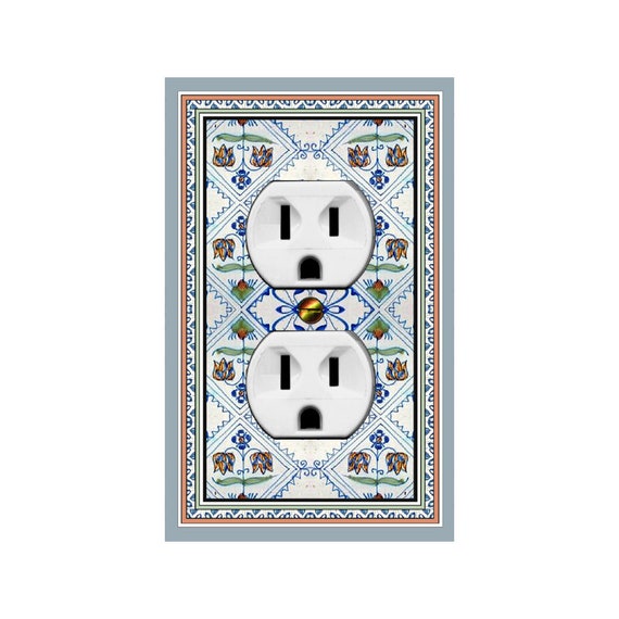 1145X Flat Image of Faux Delft Tile Tulips ~ Mrs Butler Unique Switchplate Cover ~ Use Drop Down Boxes Below ~ See Other Delft Tile Designs