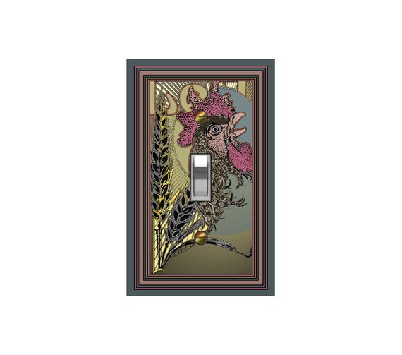 0608X Unique French Rooster & Wheat Design ~ Mrs Butler Unique Switchplate Cover ~ Use Drop Down Boxes Below ~ See Other Rooster Designs