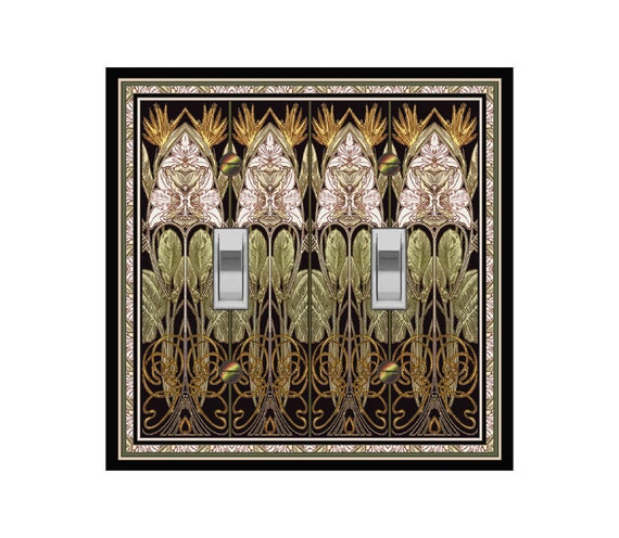 0541X Art Nouveau Mucha Barely-Pink, Green Floral Design on Black ~ Mrs Butler Unique Switchplate Cover ~ Use Drop Down Box ~See Other Mucha