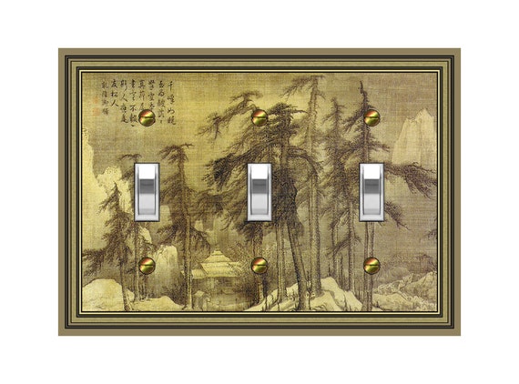 0432X Flat Image Antique Asian Tapestry, House in Forest & Writing Symbols ~ Mrs Butler Unique Switchplate Cover ~ Use Drop Down Boxes Below
